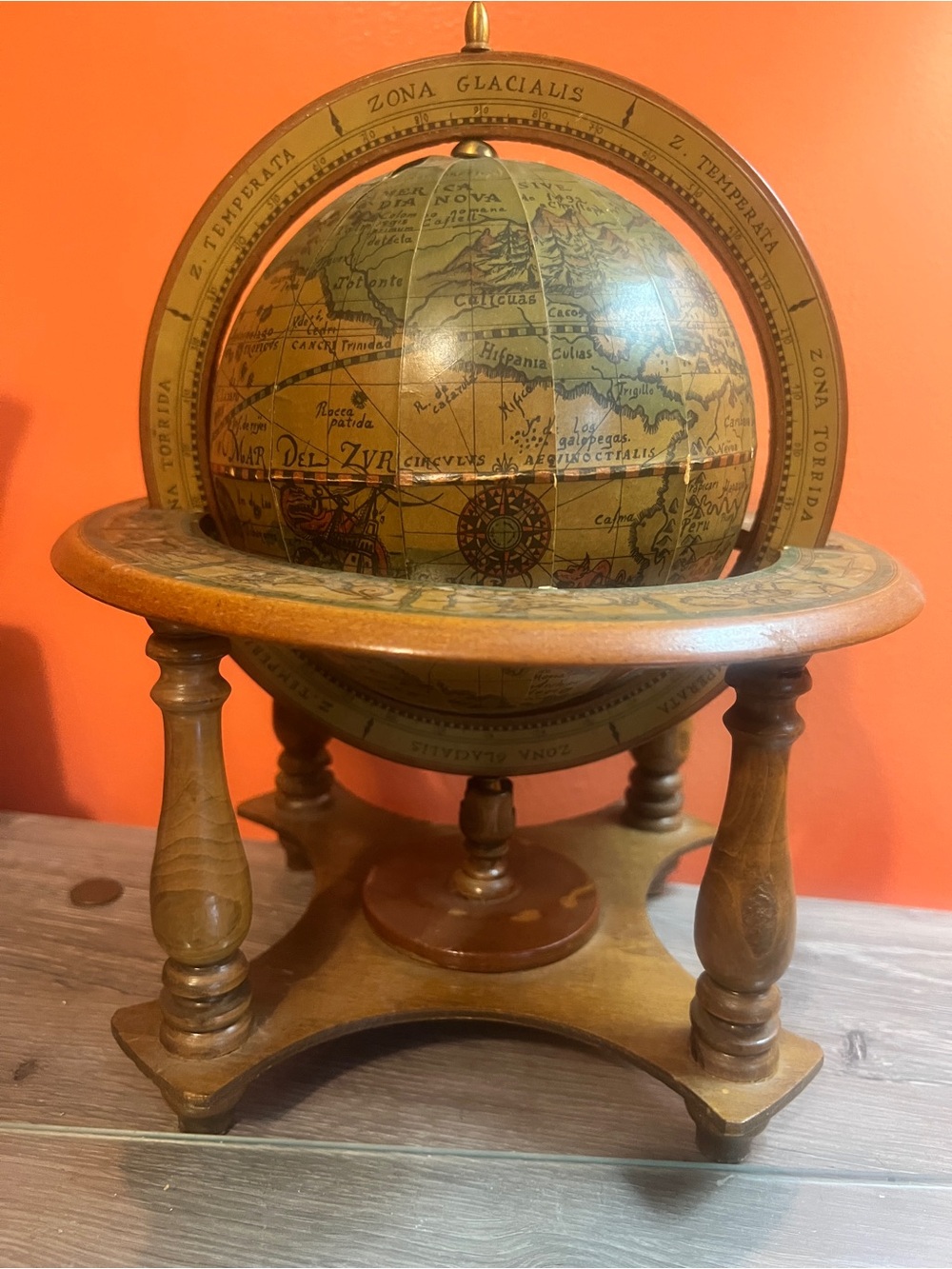 Reproduction 1507 Italian Wooden Table Globe in Wooden Stand